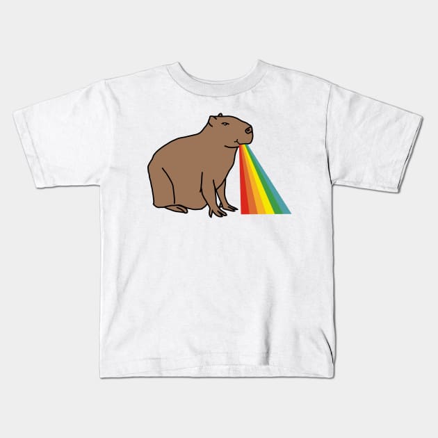 Animals with Rainbow Puke Happy Capybara Kids T-Shirt by ellenhenryart